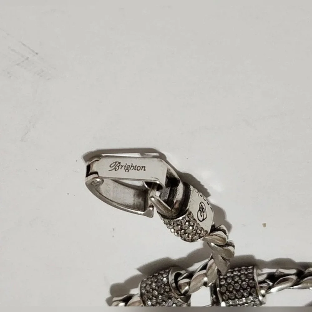Brighton Braided jeweled crystal Meridian Barrel Station Silver Plated bracelet‎